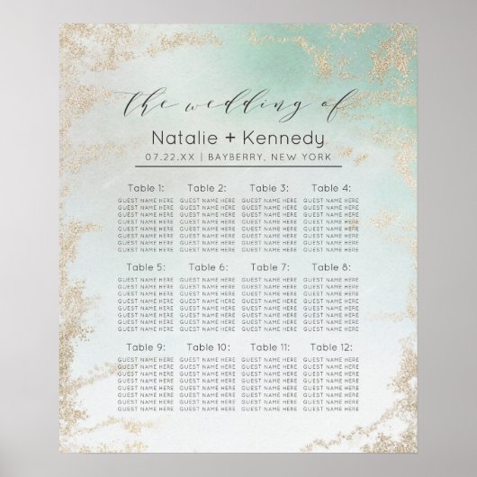 Abstracte Aqua Ombre Fade met Frosted Gold Glitter Poster (Voorkant)