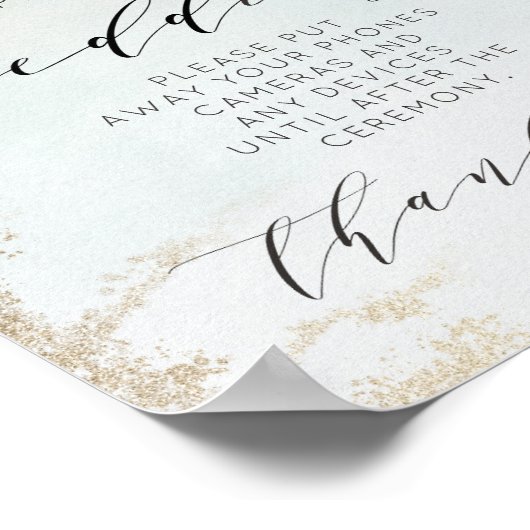 Abstracte Aqua Ombre Fade met Frosted Gold Glitter Poster (Hoek)