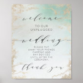 Abstracte Aqua Ombre Fade met Frosted Gold Glitter Poster (Voorkant)