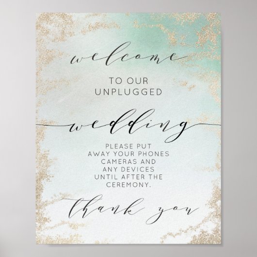 Abstracte Aqua Ombre Fade met Frosted Gold Glitter Poster (Voorkant)