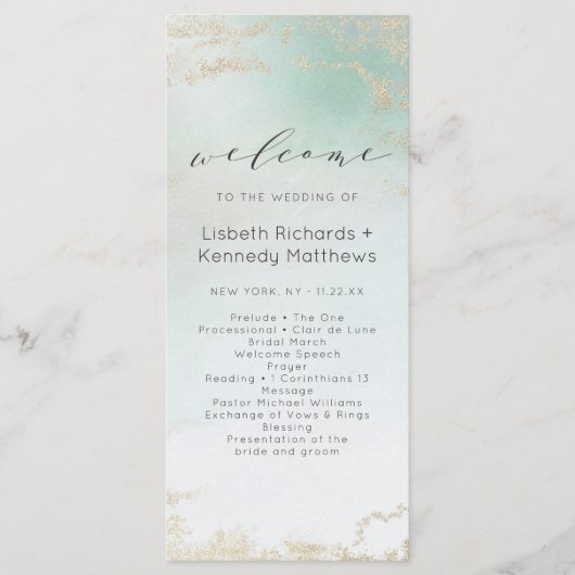 Abstracte Aqua Ombre Fade met Frosted Gold Glitter Programma (Voorkant)