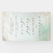 Abstracte Aqua Ombre Fade met Frosted Gold Glitter Spandoek (Horizontaal)