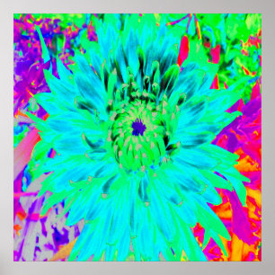 Abstracte Aqua Sierdahlia Bloem Poster