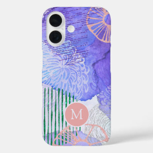 Abstracte Aquarel Mariene Flora Monogram iPhone 16 Hoesje