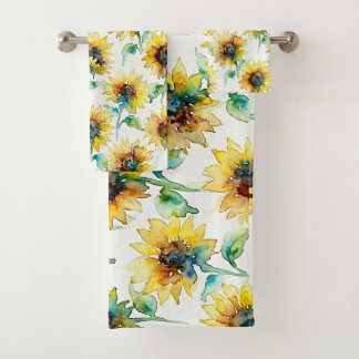Abstracte Aquarel Zonnebloemen Naadloos Patroon Bad Handdoek