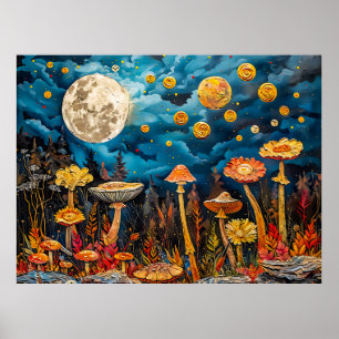 Abstracte aquarelillustratie van volle maan boven poster