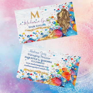 Abstracte Art Bubbles Golden Monogram Hair Stylist Visitekaartje