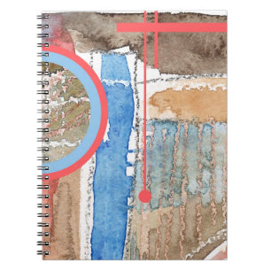 abstracte art collage, gemengde techniek en aquare notitieboek