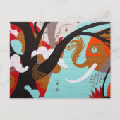 Abstracte Art Elephant en Tree Briefkaart (Voorkant)