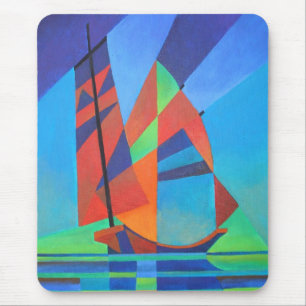 Abstracte art junk boat tegen Deep Blue Sky Muismat