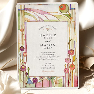 Abstracte Art Nouveau Floral Waterverf bruiloft Kaart