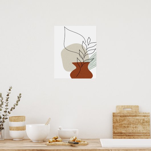 Abstracte Art One Line Vase & Foliage Art-afdrukke Poster (Keuken)