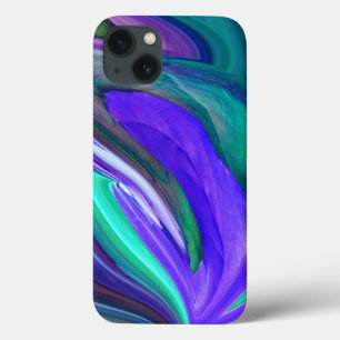 Abstracte Art Paars N Blauwgroen lederen draagtas iPhone 13 Hoesje