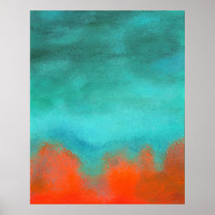 Abstracte Art Sky Fire Lava Red Oranje Turquoise Poster