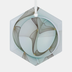 Abstracte Art Turquoise Brown Gold Elegance Hexago Glas Ornament