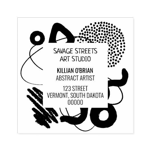 Abstracte artiest met rubberstempel 	rubberstempel (Afrduk)