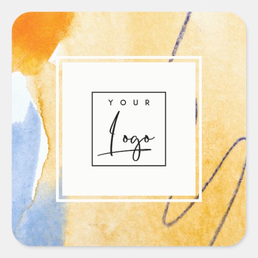 Abstracte Artistieke Geel Blauw Waterverf Art Logo Vierkante Sticker (Voorkant)