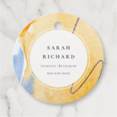 Abstracte Artistieke Geel Blauw Waterverf Kunst Bedankjes Labels (Voorkant)