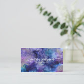 Abstracte Artsy Violet Silver Script Kalligrafie Visitekaartje (Staand voorkant)