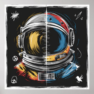 Abstracte astronautenhelmkunst poster