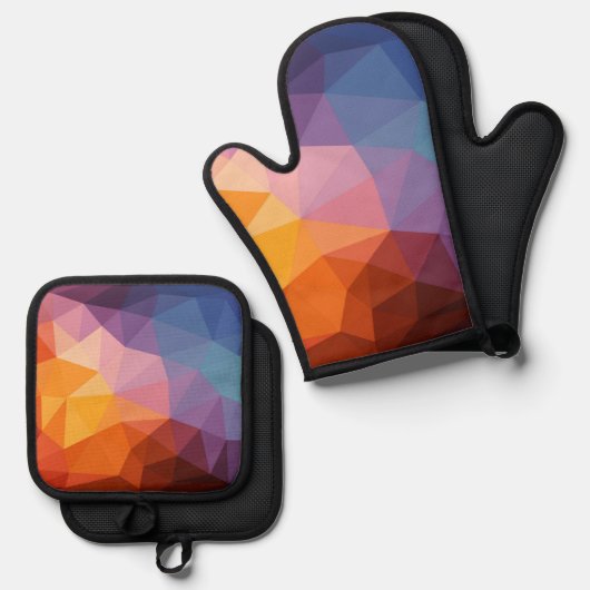 Abstracte asymmetrische driehoeken ovenwant & pannenlap set (Voorkant / Achterkant)