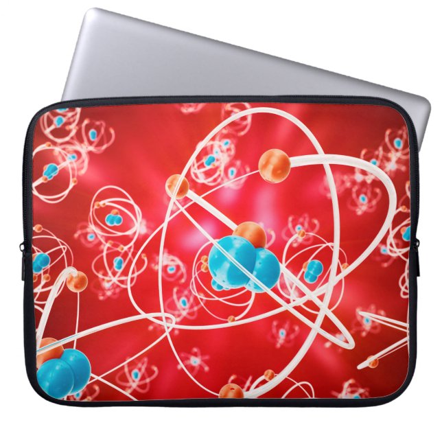 Abstracte atoomachtergrond, chemisch model van mol laptop sleeve (Voorkant)