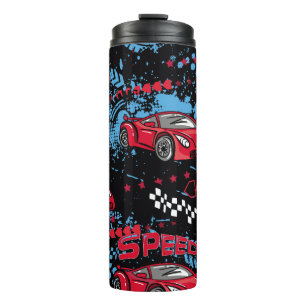 Abstracte auto's, grunge kinderachtig patroon. thermosbeker