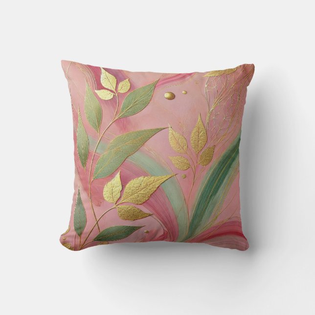 Abstracte BabyPink Golden Leaf Style 18 Kussen (Voorkant)