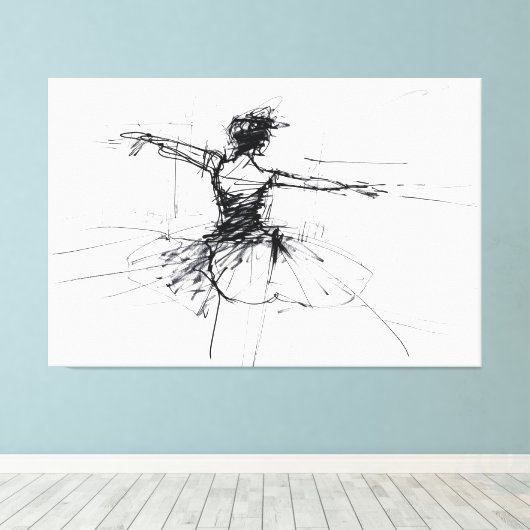 Abstracte Ballerina Dancer Sketch - Premium Canvas Afdruk (Insitu (Houten vloer))