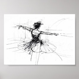 Abstracte Ballerina Dancer Sketch - Premium Poster