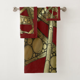 Abstracte Bamboe & Bubbles Maroon Black & Gold Bad Handdoek