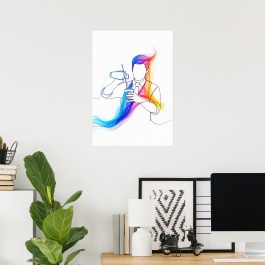 Abstracte Bartender One Line Art Continuous Poster (Thuiskantoor)
