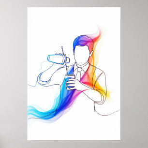 Abstracte Bartender One Line Art Continuous Poster