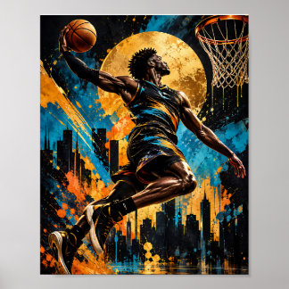 Abstracte Basketbalspeler die naar de Hoop zweeft  Poster