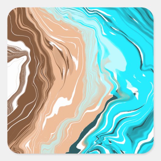Abstracte Beach Fluid Art Vierkante Sticker (Voorkant)