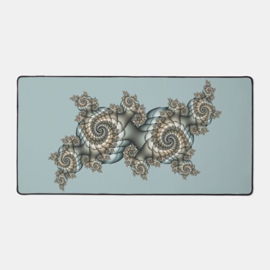 Abstracte beige lichtblauwe fractale kunstspiralen bureaumat (Voorkant)