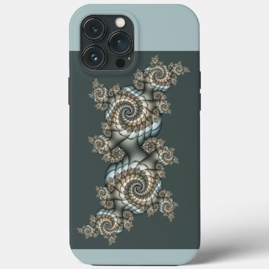 Abstracte beige lichtblauwe fractale kunstspiralen Case-Mate iPhone case (Achterkant)
