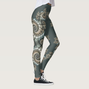 Abstracte beige lichtblauwe fractale kunstspiralen leggings