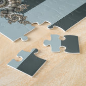 Abstracte beige lichtblauwe fractale kunstspiralen legpuzzel (Zijkant)