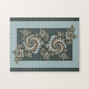 Abstracte beige lichtblauwe fractale kunstspiralen legpuzzel