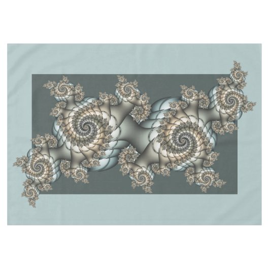Abstracte beige lichtblauwe fractale kunstspiralen tafelkleed (Voorkant (Horizontaal))