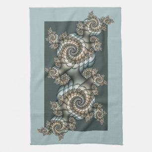 Abstracte beige lichtblauwe fractale kunstspiralen theedoek