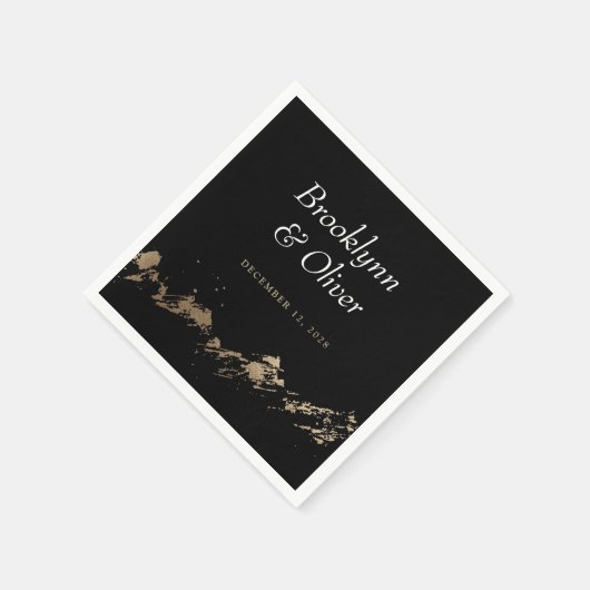 Abstracte Bergen Zwart & Goud Namen van Koppels Servet (Hoek)
