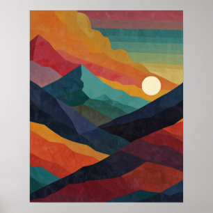 Abstracte bergzonneopgang poster
