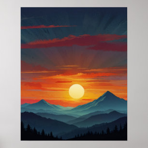 Abstracte bergzonneopgang poster
