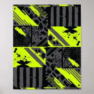 Abstracte beweging in limoen groen, zwart en grijs poster