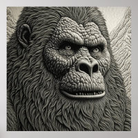Abstracte Bigfoot in Zwart-wit Ai Art
