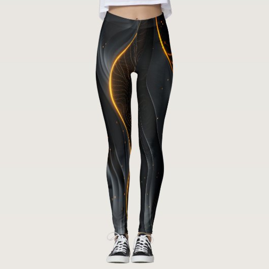 Abstracte Black Wave Leggings (Voorkant)