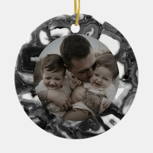 Abstracte Black White agates geode Keramisch Ornament (Voorkant)