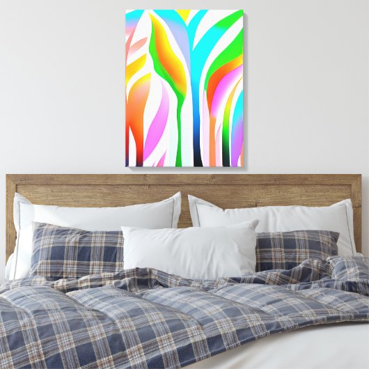 Abstracte bladeren in veelkleurige pastels canvas afdruk (Insitu (Slaapkamer))